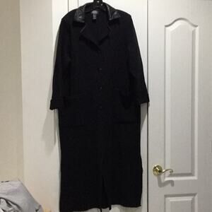 Magic black sweater coat w/leather trim L worn 1x